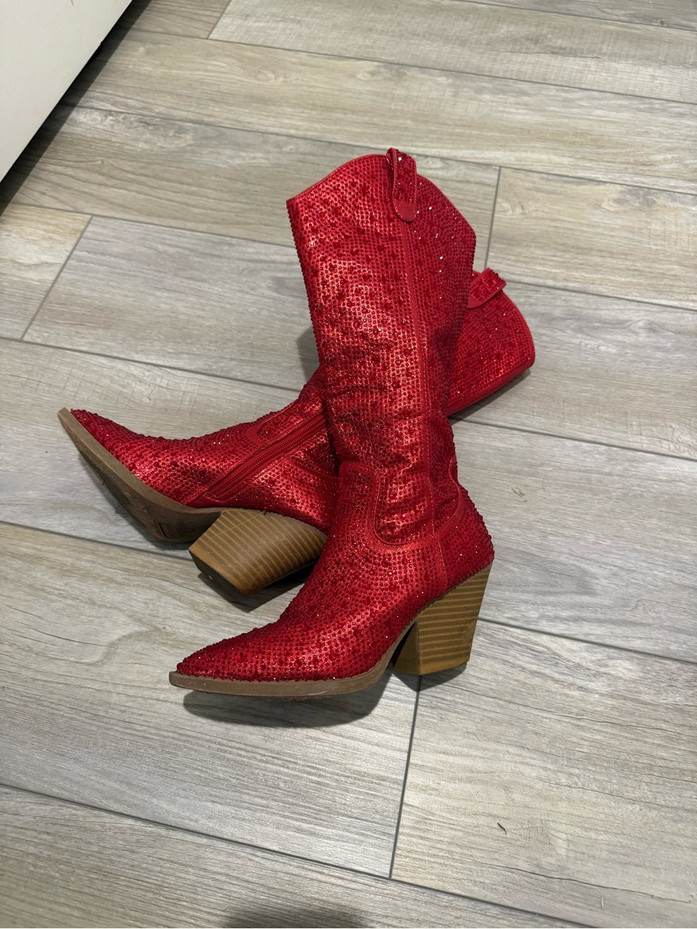 Sparkle Red Sequin Western Heeled Boots - Women's